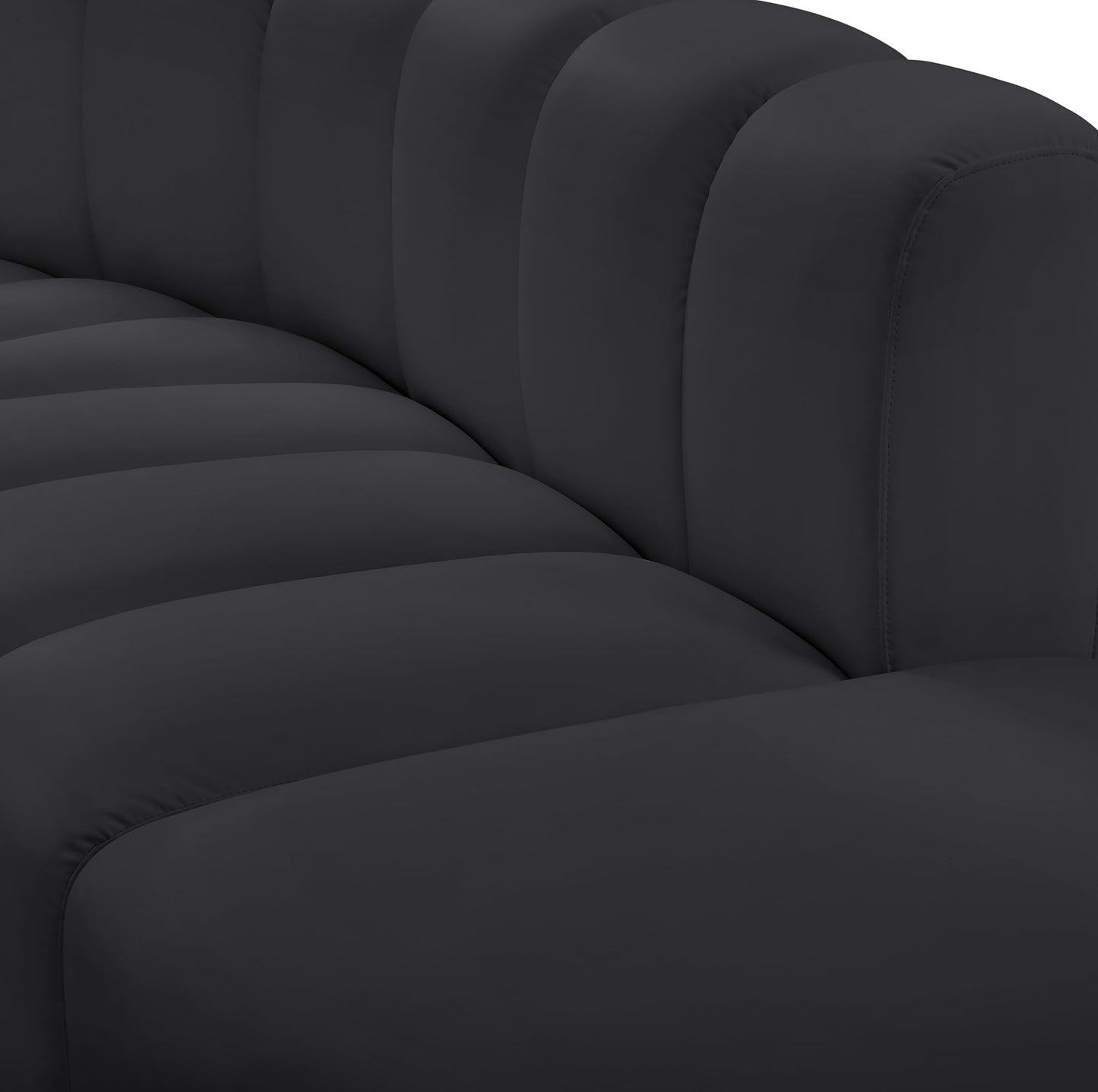 Meridian Furniture 101Black-S2A Arc Collection Modern | Contemporary Modular Sofa with Soft Black Vegan Leather, Deep Channel Tufting, Modular Design, 60" W x 31" D x 30" H, Black