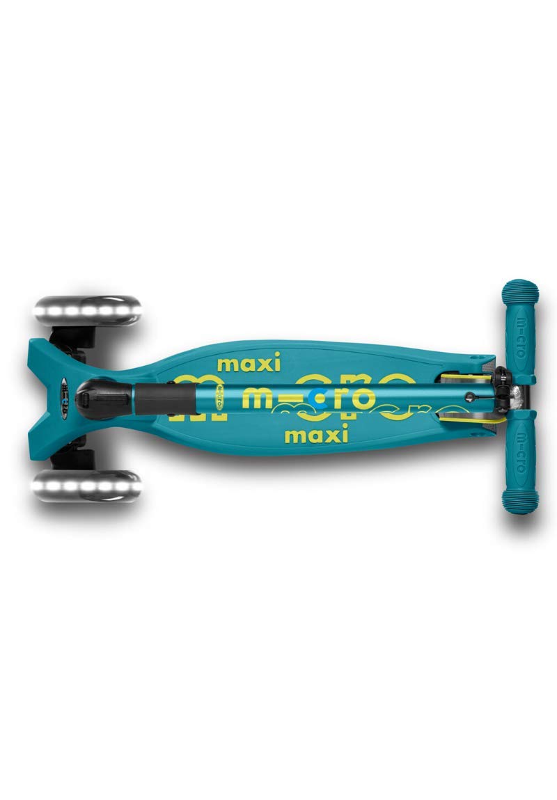Micro Kickboard | Maxi Foldable LED Kids Scooter for Ages 5-12 | Children up to 110 lbs | 3 Wheel Lean-to-Steer Design | Adjustable T Bar | Smooth Ride, Motion Activated PU LED Wheels | Swiss Design