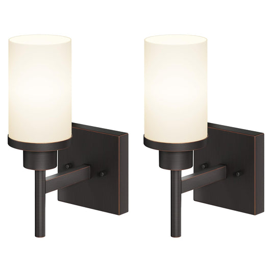 AONEON Wall Lights Over Mirror, 1-Light Oil-Rubbed Bronze Sconces, White Frosted Glass Shade, Model T001ORB-L1-P2, 2 Pack