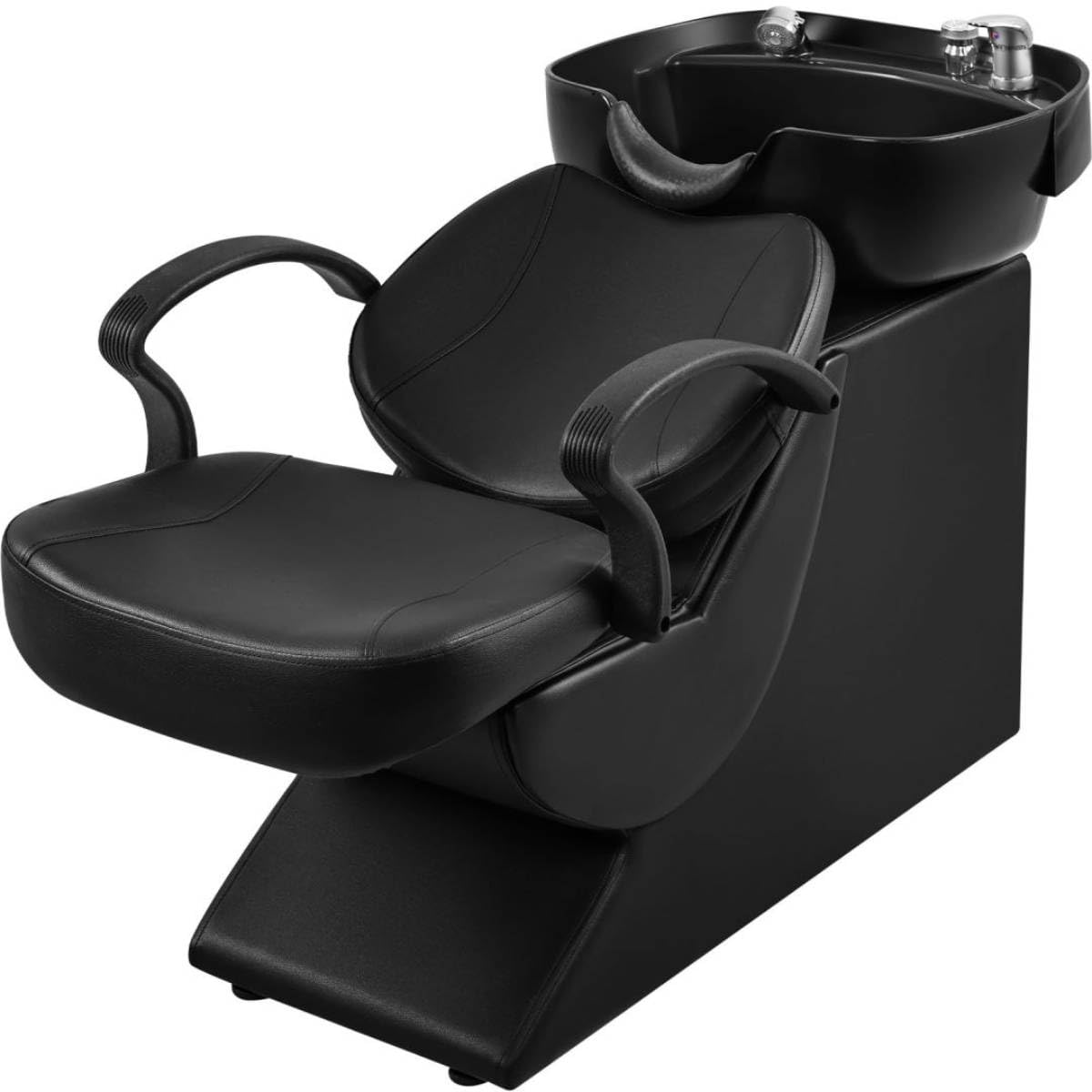 Secsofier Salon Shampoo Bowl Sink Station with Reclining Backwash Chair, ABS Plastic, Black, Spa Equipment