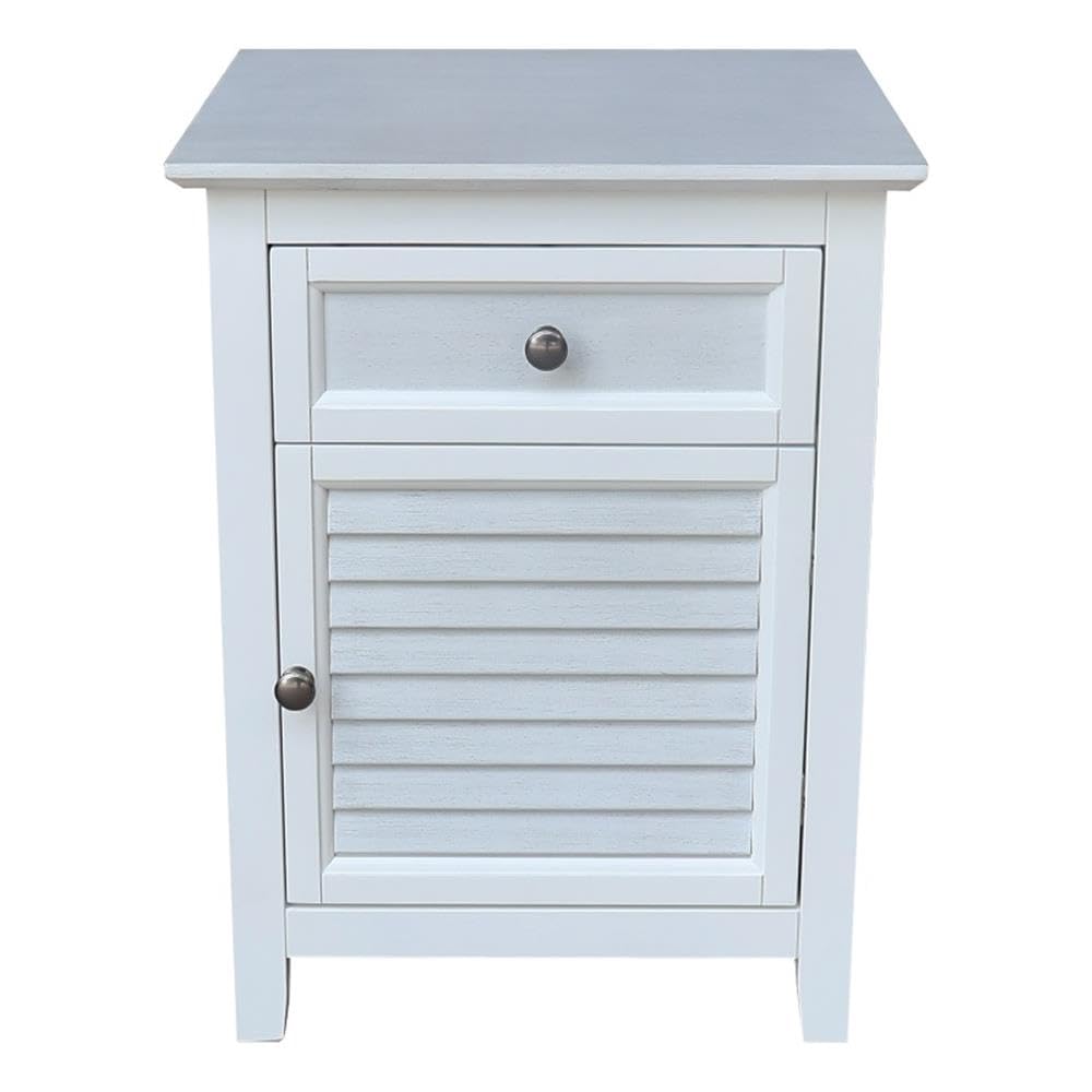 Pemberly Row Solid Wood Nightstand, Chalk and White Finish, 2-Tone Design with Drawer and Cabinet, 13.9 in Door Opening, Ball Bearing Glides, Farmhouse Coastal Style Bedroom Storage Furniture