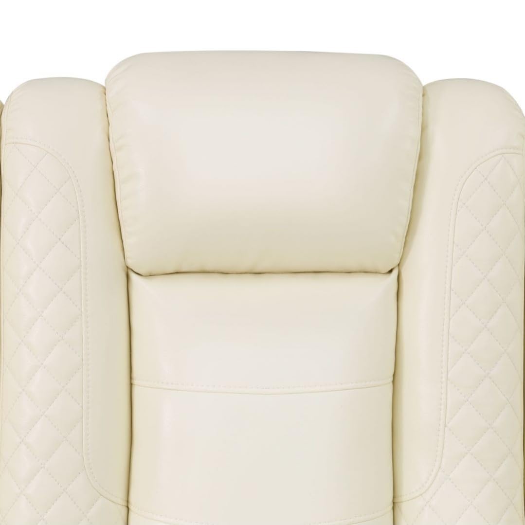 Electric Power Recliner Sofa Living Room Furniture, Comfy Home Theater Breathing Leather Seating with USB 2.0 Charging Ports, LED Light Strips, Fold-Down Table & Wireless charging device (White-2)