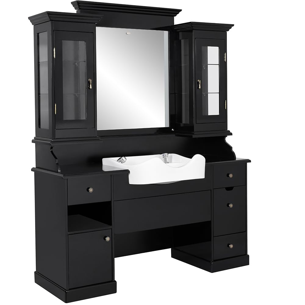 DIR Barber Station with Sink Beauty Styling Station and Sink Combination MOHEGAN, Black