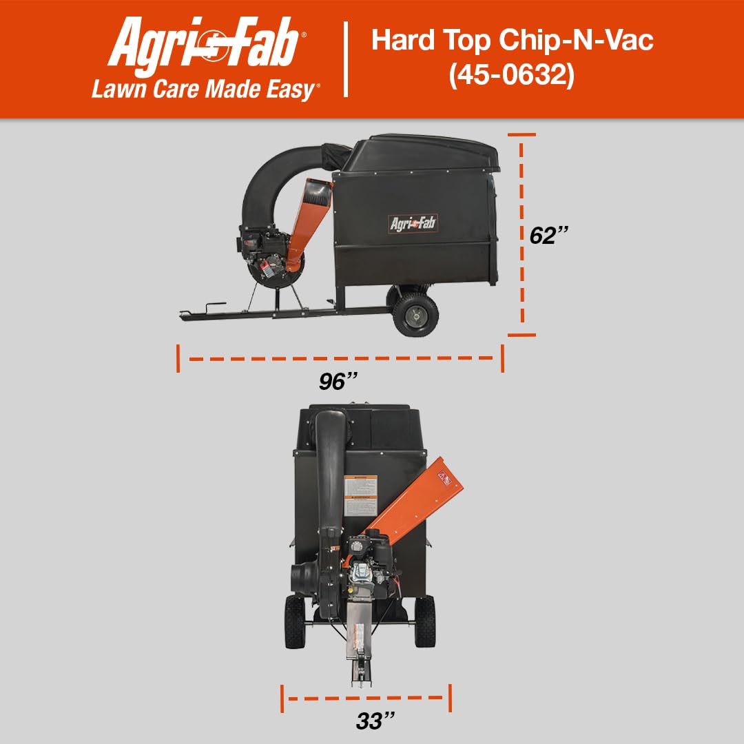 Agri-Fab Chip-N-Vac Collection System, 32 Cu Ft Tow Behind Lawn Vacuum and Chipper with Deck Adapter and Clear Hose