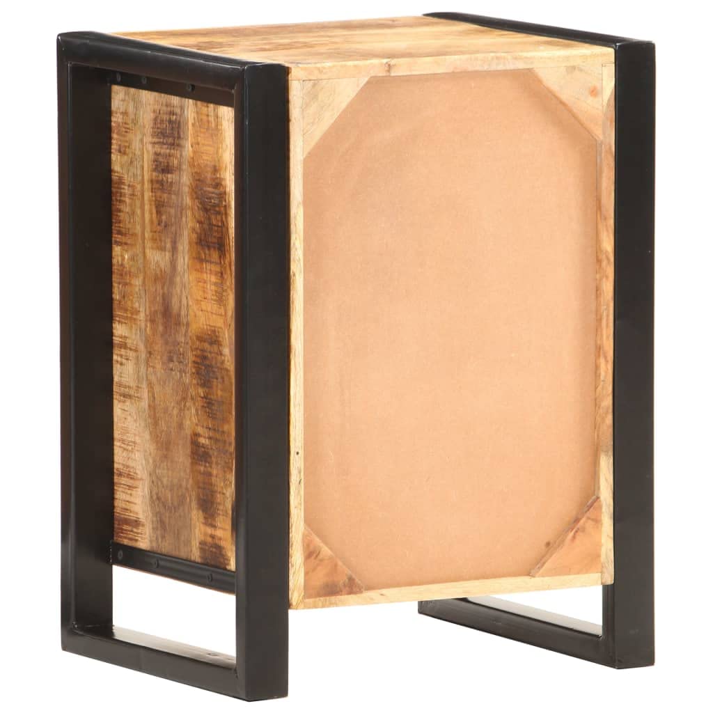 KGFHERENB Bedside Cabinet, Solid Mango Wood Nightstand with Storage Door, Industrial End Table with Metal Frame, Rustic Side Table for Bedroom and Small Spaces, Brown, 15.7 x 13.8 x 21.7 in
