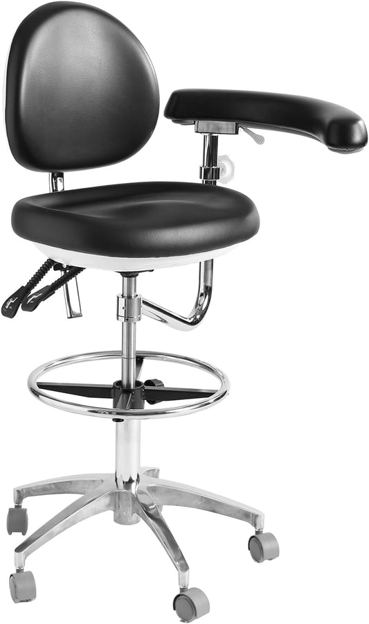 LIMKOMES Medical Dental Assistant Chair with Rotatable Armrest Rolling Medical Chair Ergonomic Swivel Seating Back Support Dentist Stool for Clinics, Dental Offices, Labs-Black