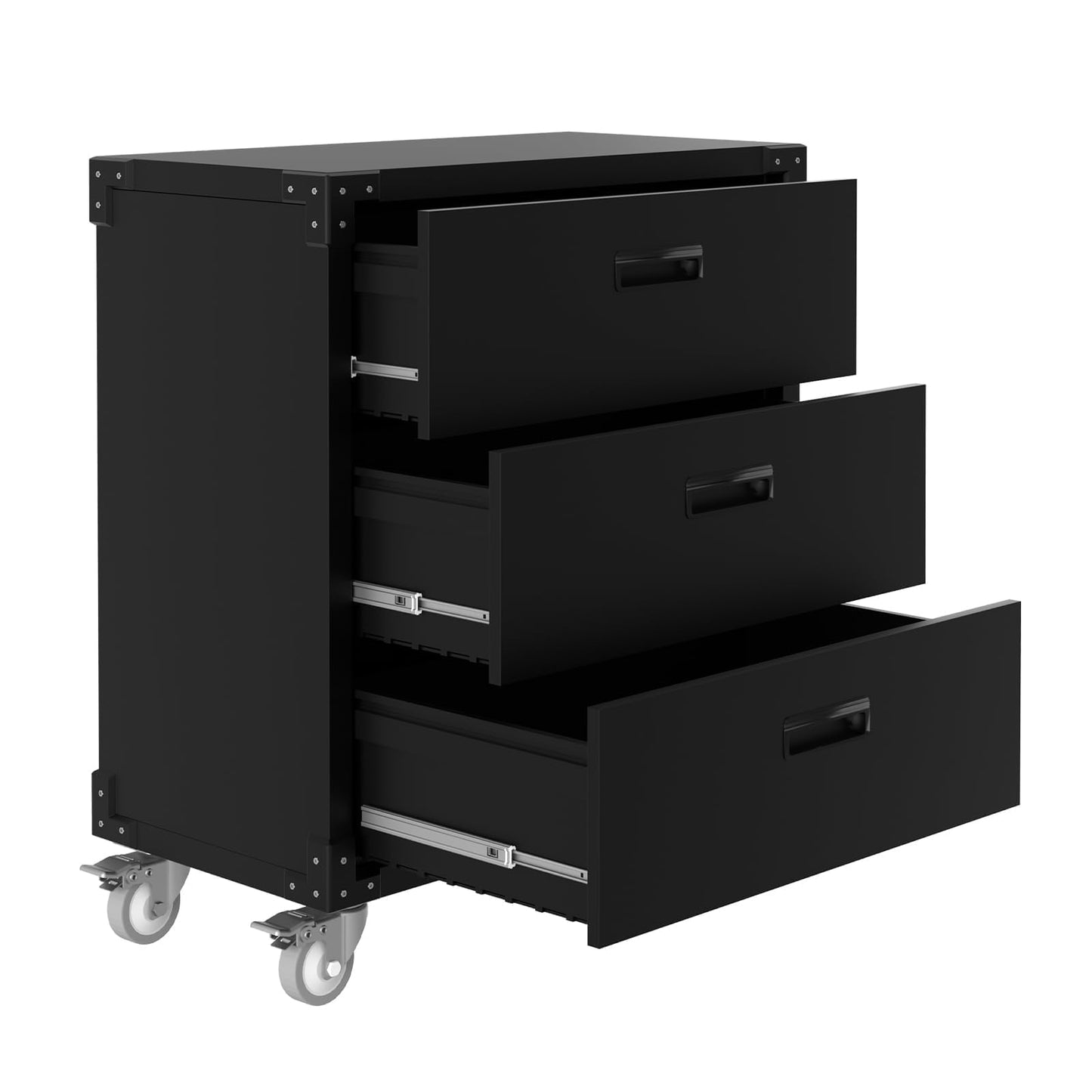 ExploreHorizon Metal Storage Cabinet with 3 Drawers on Wheels, Heavy Duty Mobile Rolling Tool Cart & Tool Chest, Lockable Utility Cabinet for Garage, Workshop, Home, Office, Warehouse, Black