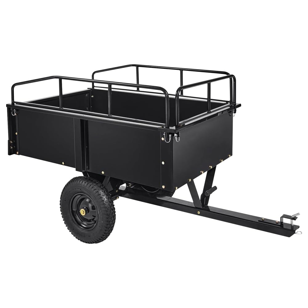 GarveeLife 750 LBS Garden Utility Trailer, 15 Cubic Feet Heavy Duty Steel Dump Cart Feetwith Removable Sides,Hand Pull or Foot Pedal Garden Cart for ATV, UTV, Lawn Mowers and Tractors