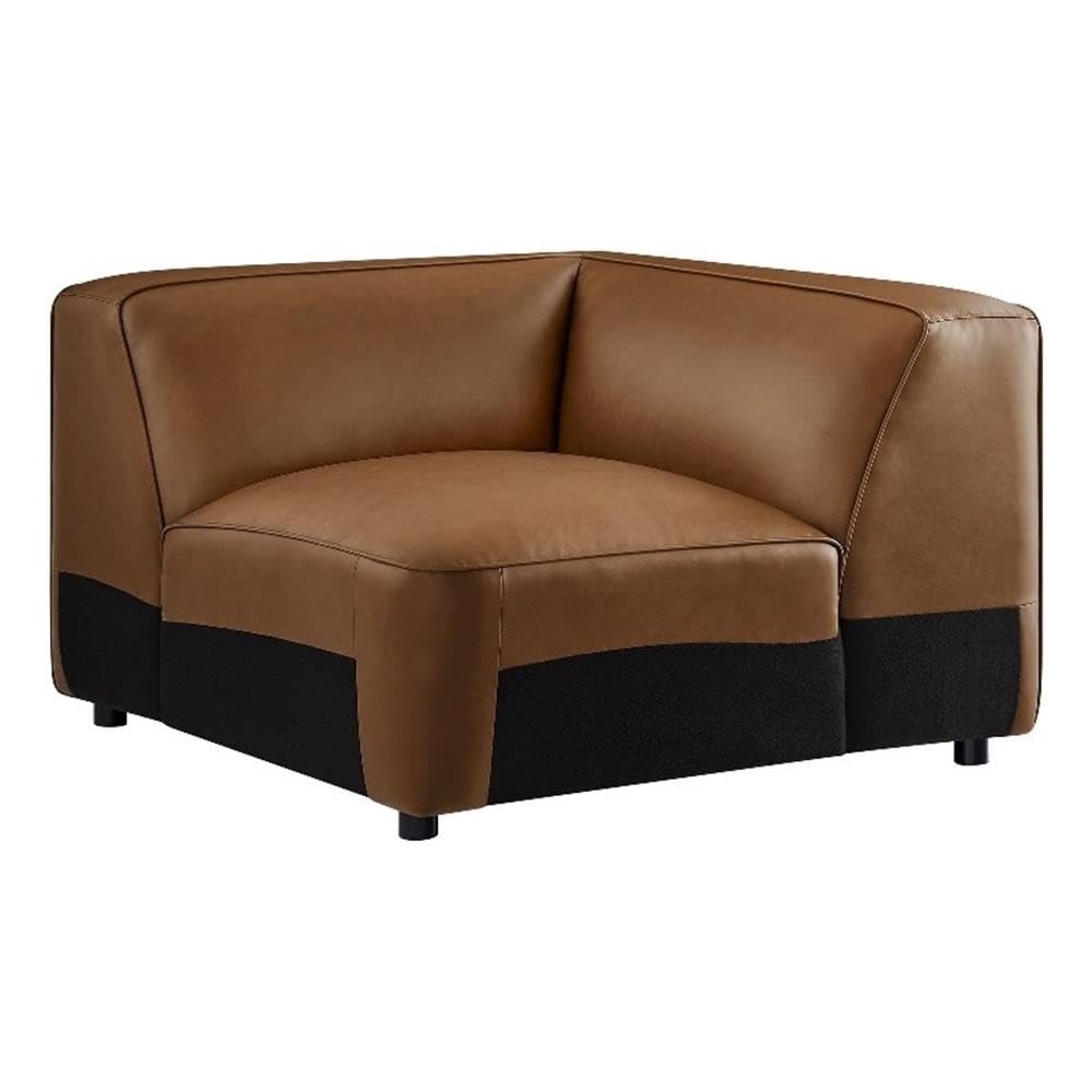 Modway Auren Vegan Leather Corner Modular Chair in Coffee - Mid Century Modern Faux Leather Corner Sectional Couch - Living Room Armless PU Leather Single Sofa Chair
