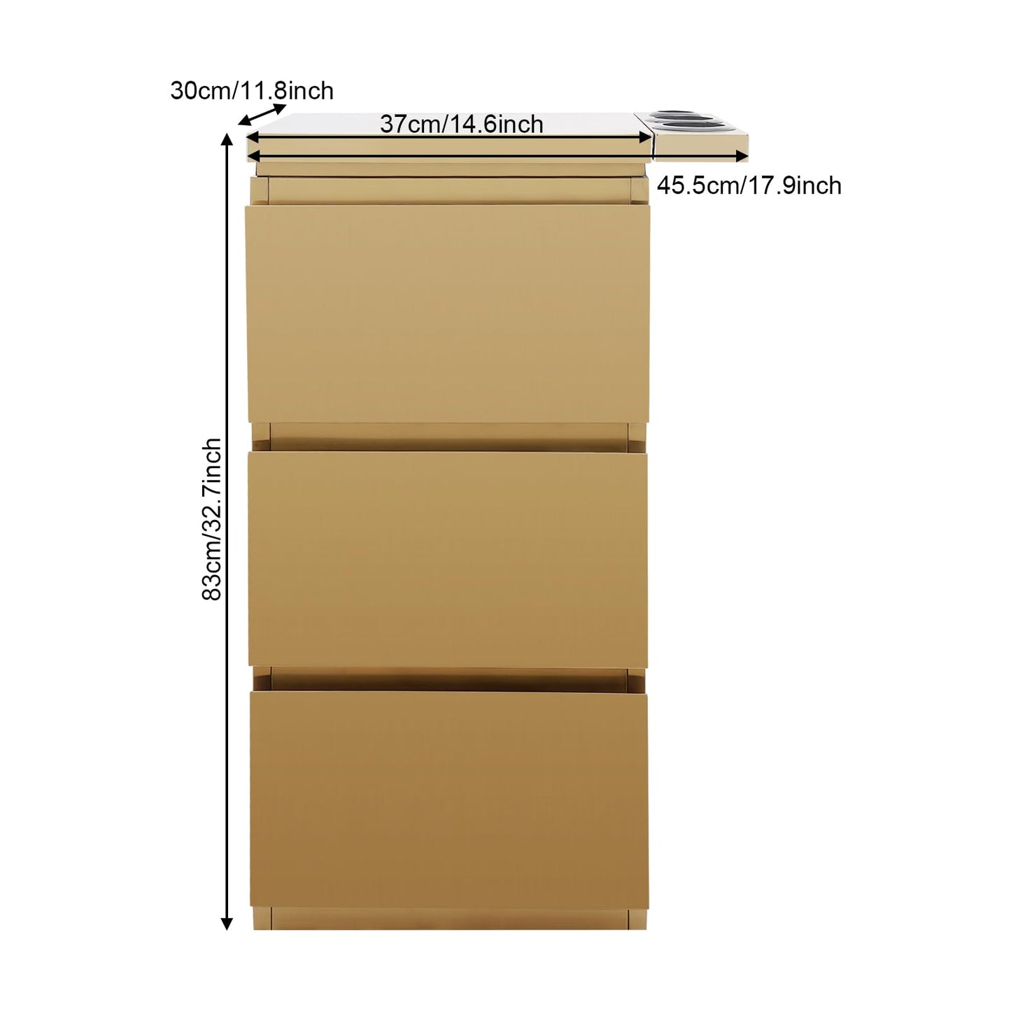 Salon Station for Hair Stylist, 3-Drawer Stainless Steel Salon Storage Cabinet Barber Organizer with 3 Hair Dryer Holders, Smooth & Silent Sliding (Gold)