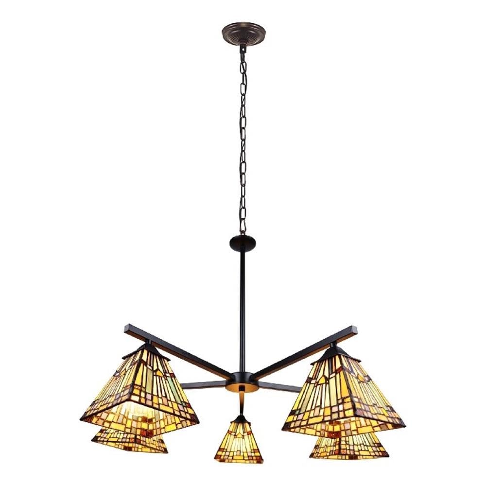 Chloe Lighting Kinsey Mission Tiffany-Style Chandelier 30in Wide Multicolor, Model CH33293MS30-EE5, Glass Material