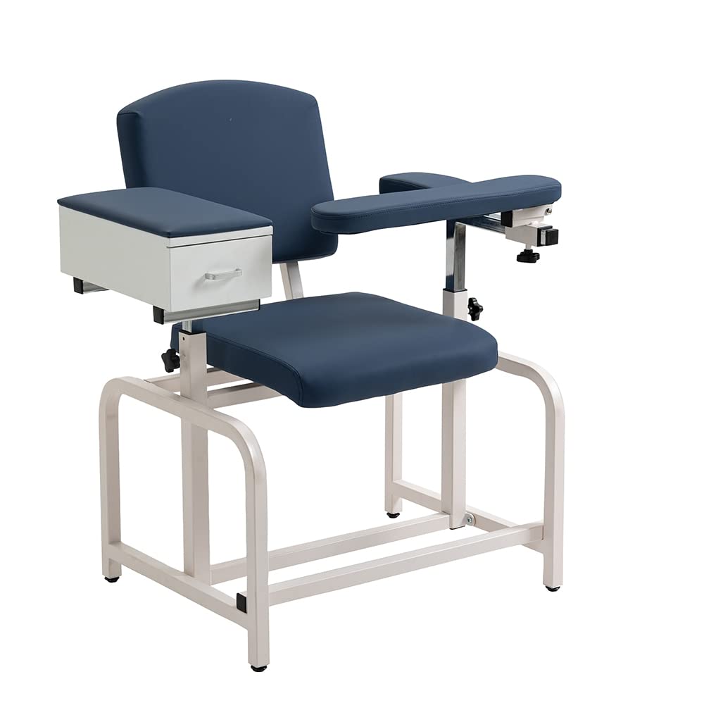 Medycare Lab Draw Chair Phlebotomy with Padded Flip Arm and Drawer (Blue)