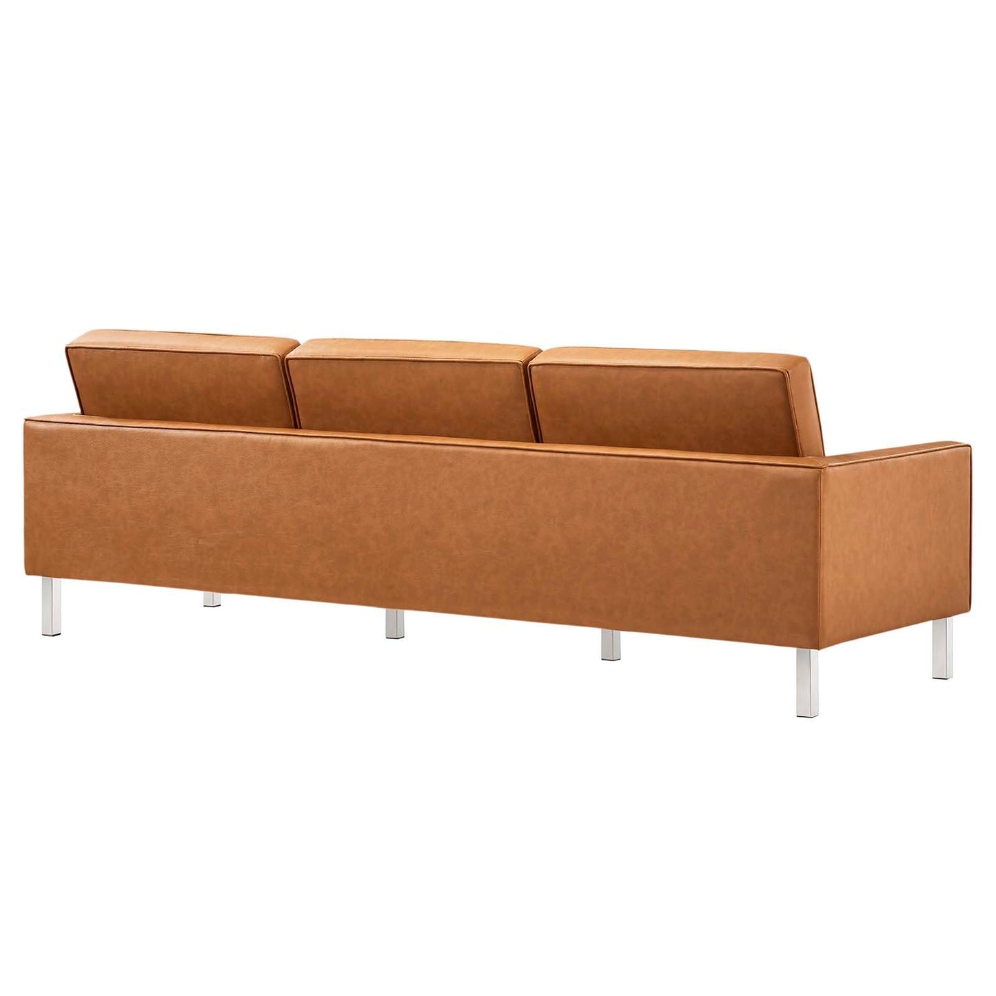 Modway Loft Tufted Button Faux Leather Upholstered Sofa in Silver Tan