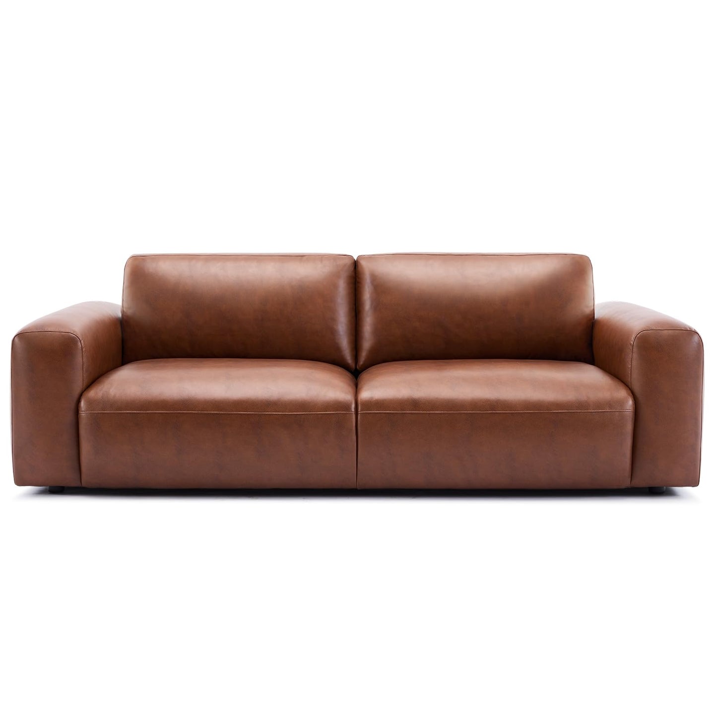 COLAMY 95" Oversized PU Leather Sofa for Living Room, Comfy Sofa Couch with Extra Deep Seats, Wide Arm, Down Filled 3-Seater Modern Sofa for Apartment Lounge-Auburn