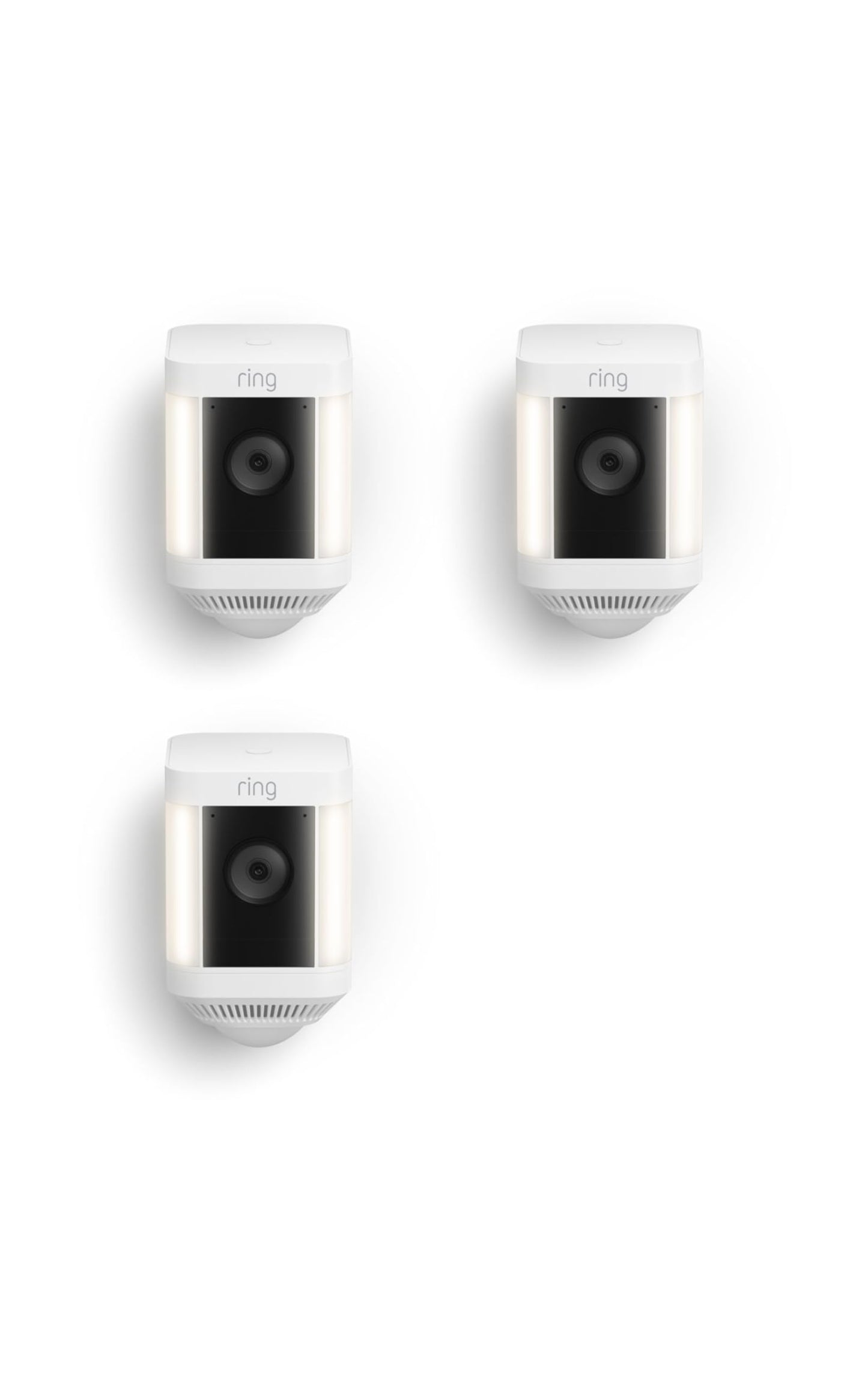 Ring Spotlight Cam Plus, Battery, Home or business security with HD video, Two-Way Talk, Color Night Vision, and Security Siren, 3-pack, White