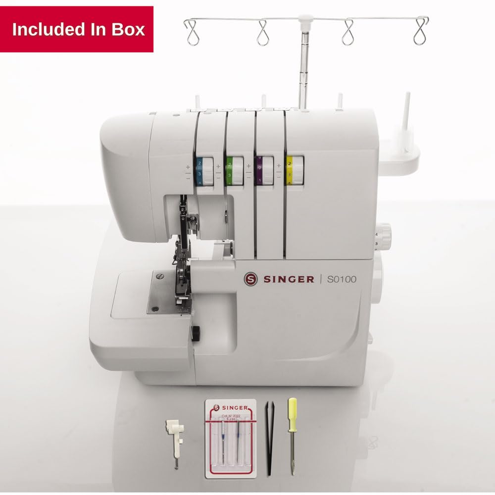 SINGER® S0100 Metal Frame Serger with Accessory Kit | Overlock Machine with 6 Built-in Stitches, 2-3-4 Thread Capability, Adjustable Tension & Stitch Length | 1300 Stiches/Min & Differential Feed