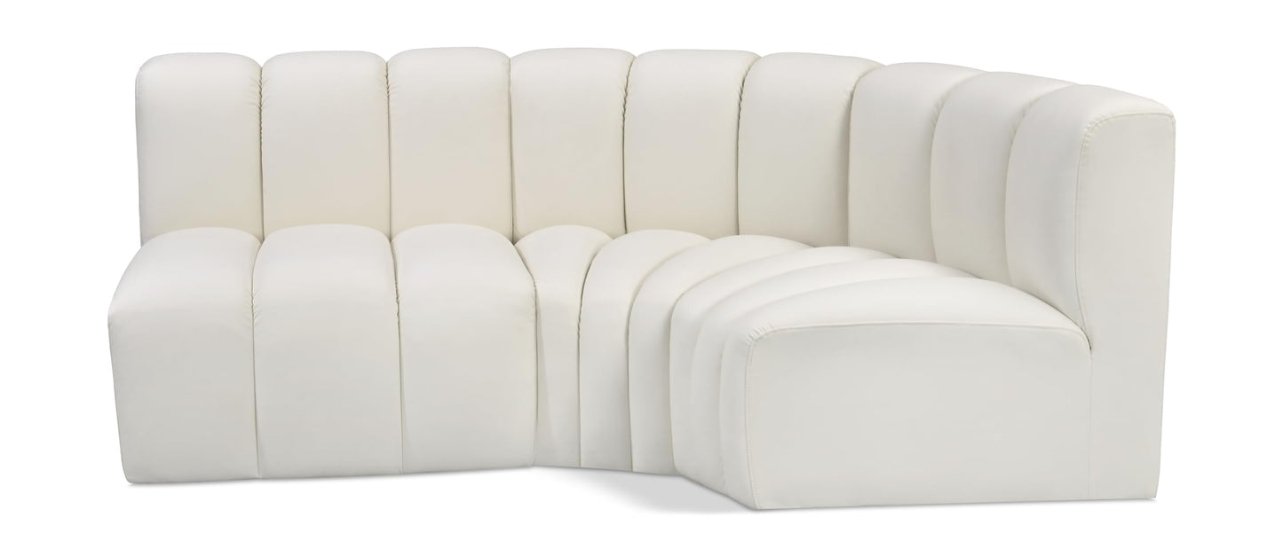 Meridian Furniture 101Cream-S3A Arc Collection Modern | Contemporary Modular Sofa with Soft Cream Vegan Leather, Deep Channel Tufting, Modular Design, 84" W x 39" D x 30" H, Cream