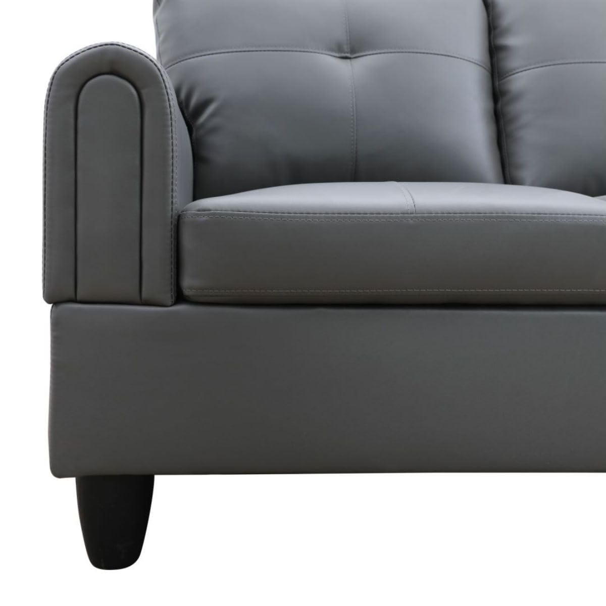 UOCFYK Dark Grey L-Shaped 3-Piece Faux Leather Sofa with Storage Ottoman Set, Sectional Couch Sofa Set for Living Room, Office, Small Space