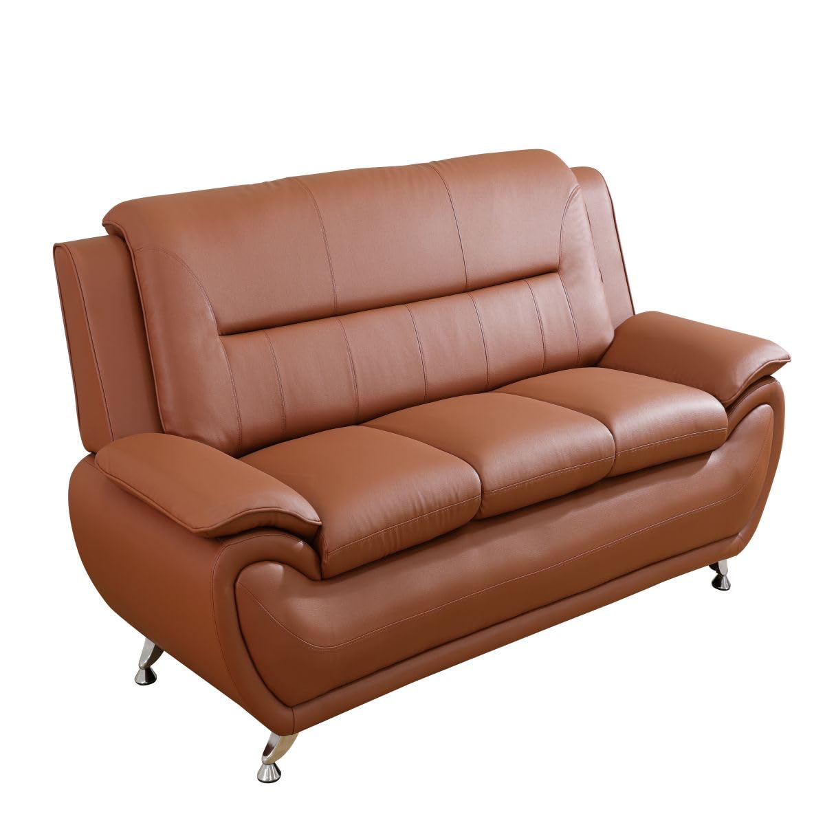 UOCFYK Lounge Comfy Faux Leather Sofa Modern Couch for Small Living Room/Dorm/Bedroom/Office/Apartment for Small Spaces, (Orange, Three-Person Seat)