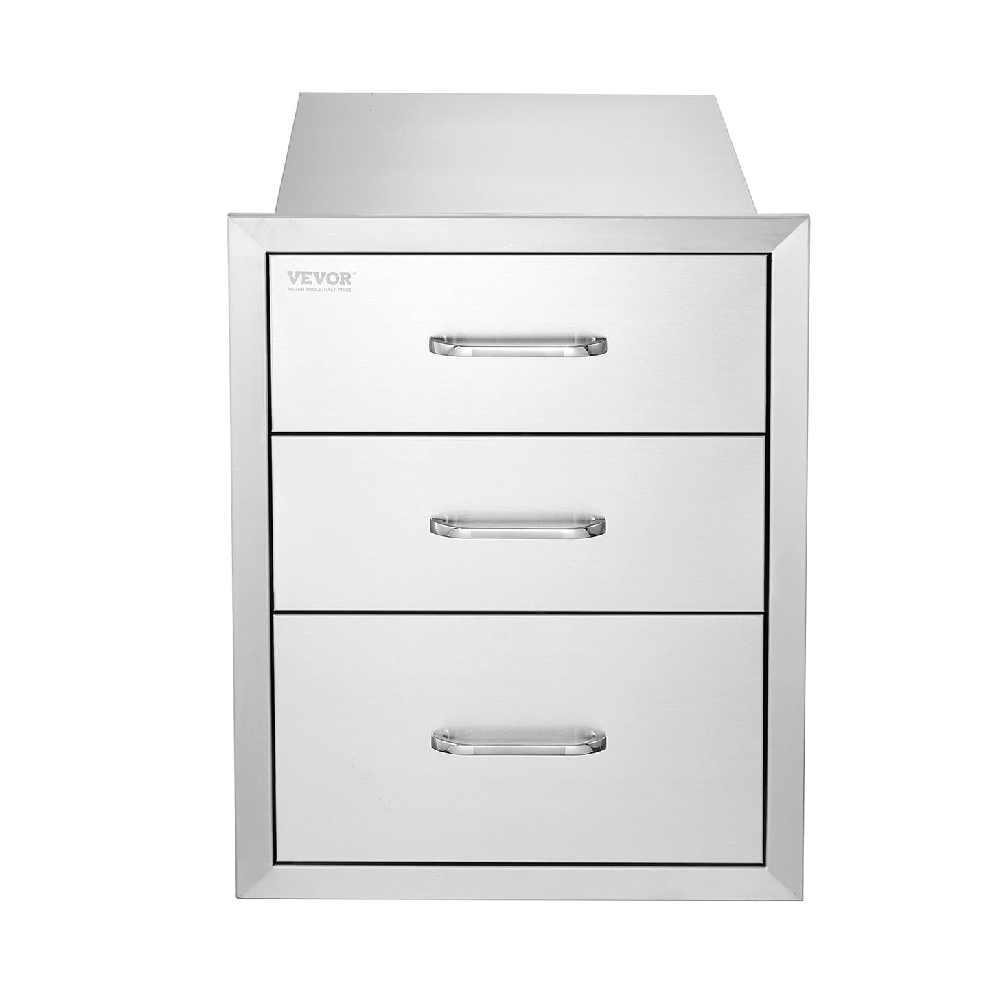 VEVOR 18x23 Inch Outdoor Kitchen Cabinets 18W x 20.5H x 23D Inch, BBQ Drawers Stainless Steel, Outdoor Kitchen Drawers Triple Access with Chrome Handle, BBQ Island Drawers, Grill Drawers Storage
