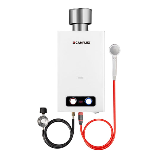 CAMPLUX 2.64 GPM Portable Tankless Water Heater, Outdoor Propane Water Heater with 4.33" S/S Rain Cap, for Camping, Cabin, Windproof Design, 68,000 BTU, BD264C