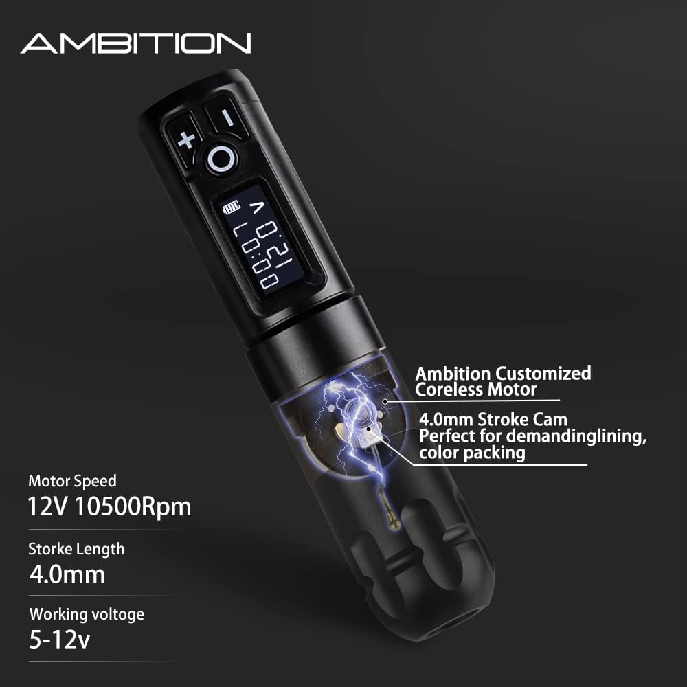 Ambition Soldier Wireless Tattoo Machine Kit, 4.0mm Rotary Pen