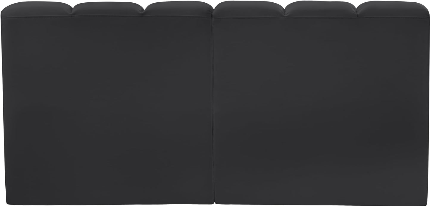 Meridian Furniture 101Black-S2A Arc Collection Modern | Contemporary Modular Sofa with Soft Black Vegan Leather, Deep Channel Tufting, Modular Design, 60" W x 31" D x 30" H, Black