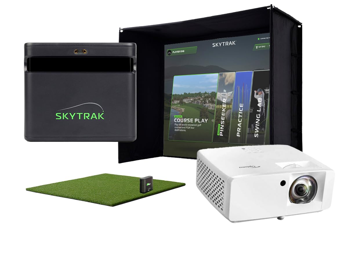 SkyTrak ST MAX Golf Simulator Standard Studio Package – Complete Home Simulator with Launch Monitor, Enclosure, Screen, 5×5 Hitting Mat, ZW350ST Projector & Trial Software – Indoor Golf (12')