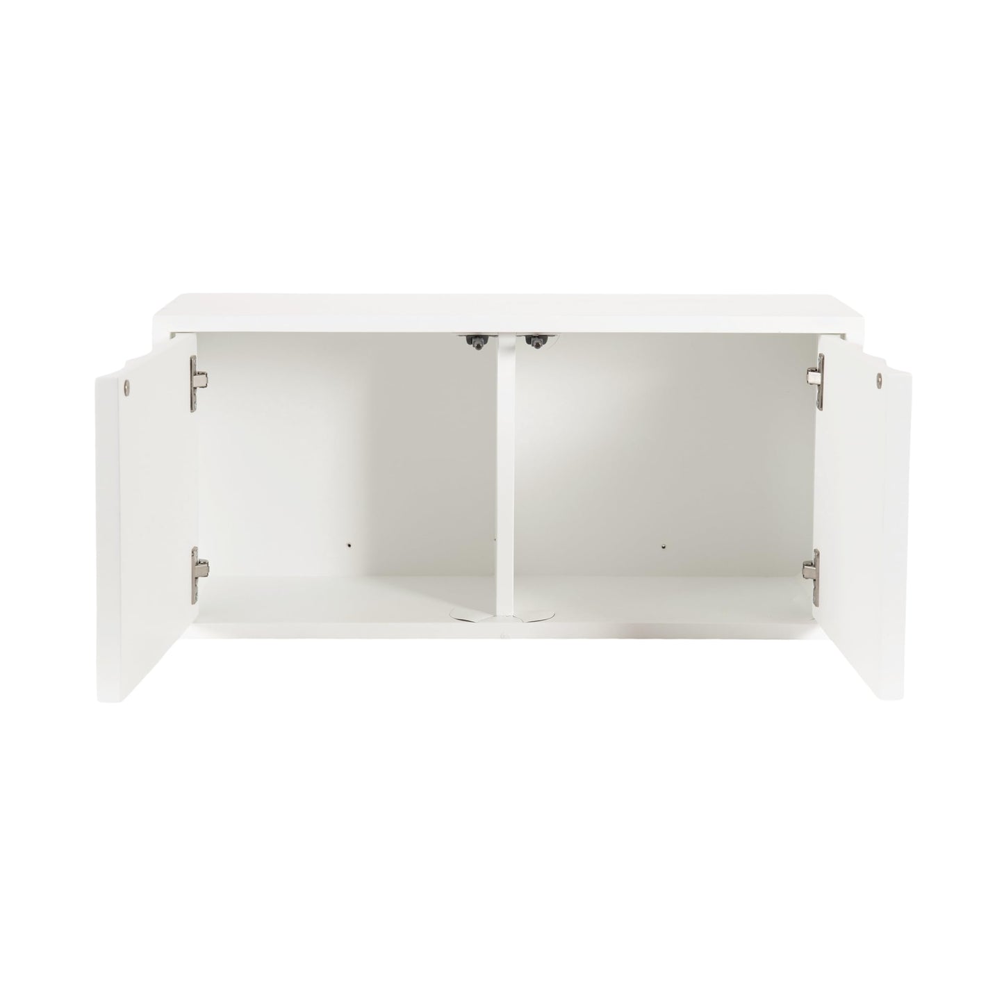 Kate and Laurel Sartell Modern Wooden Two-Door Wall Cabinet, 30 x 10 x 14, White, Decorative Modern Storage Cabinet with Dimensional Face for Use as Floating Nightstand or Cute Nursery Shelf Storage
