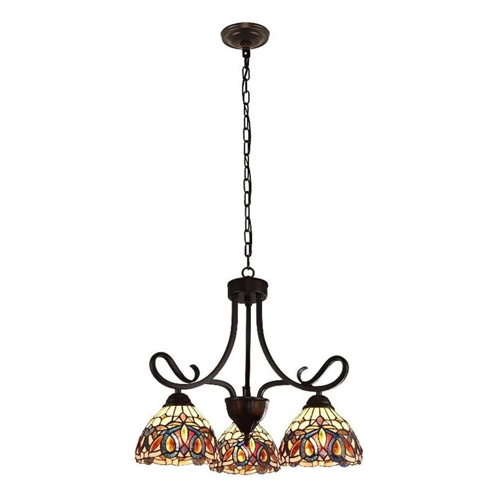 Chloe Lighting Mini Chandelier, Victorian Tiffany-Style, Dark Bronze, 3 Lights, 22in Wide, Multicolor, Model CH3T353BV22-DD3