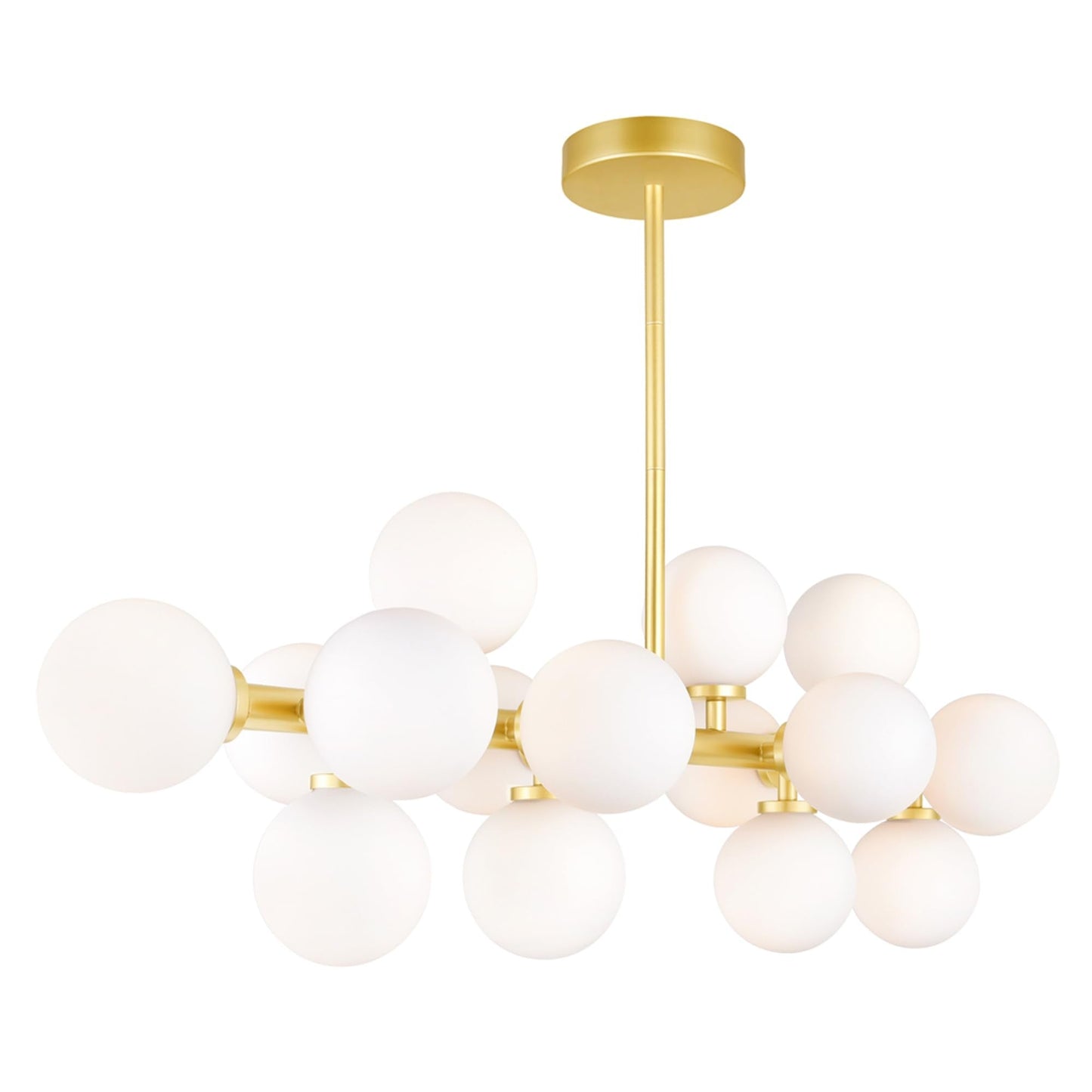 CWI Lighting 36in Satin Gold Chandelier ·16-Light Linear Design, G9 Bulb Base, LED Compatible, Frosted Glass Globes, Model 1020P36-16-