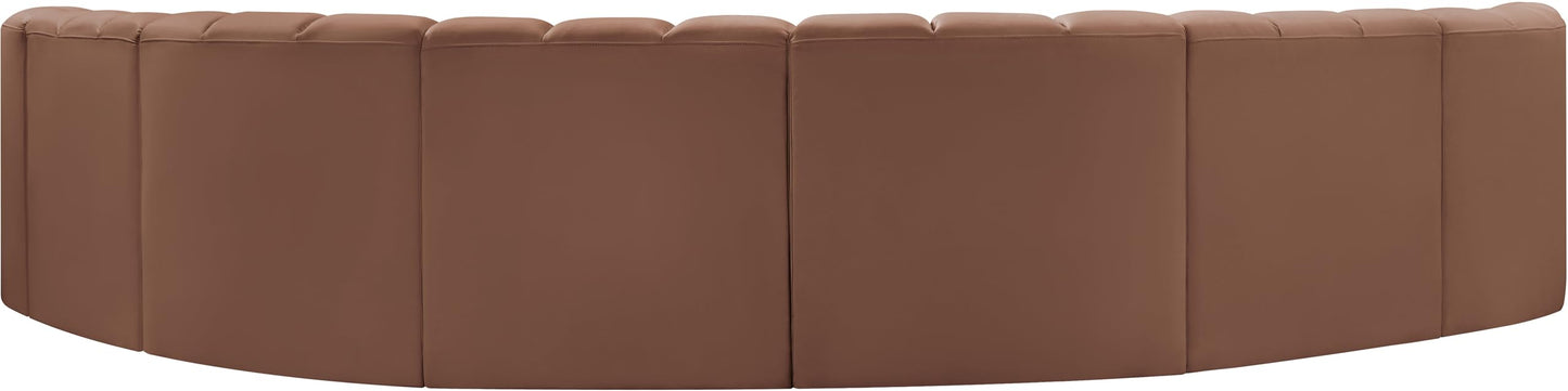 Meridian Furniture 101Cognac-S8B Arc Collection Modern | Contemporary Modular Sofa with Soft Cognac Vegan Leather, Deep Channel Tufting, Modular Design, 162" W x 83" D x 30" H, Cognac