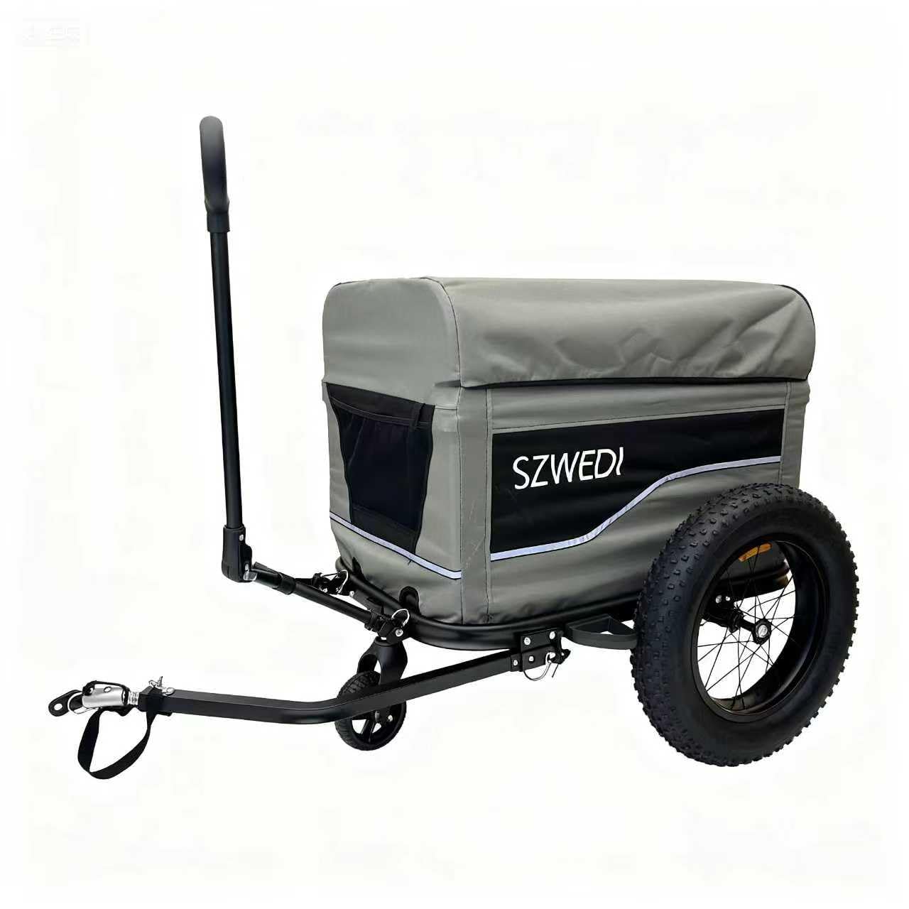 SZWEDI Bike Cargo Trailer&Hand Wagon,100 lbs Load Capacity, Heavy-Duty Bicycle Wagon Cart, Foldable Compact Storage & Quick Release with Universal Hitch, 16" Wheels