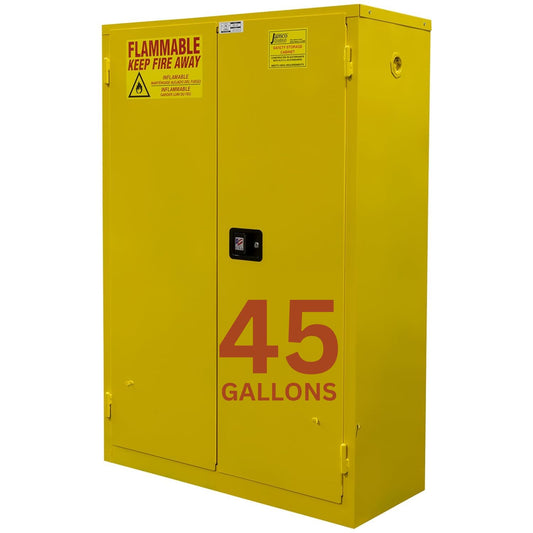 Jamco 45 Gallon Flammable Safety Cabinet, Steel Flammable Storage Cabinet with Lockable Self-Closing Doors, Non Forkliftable, 43" x 18" x 65", Yellow