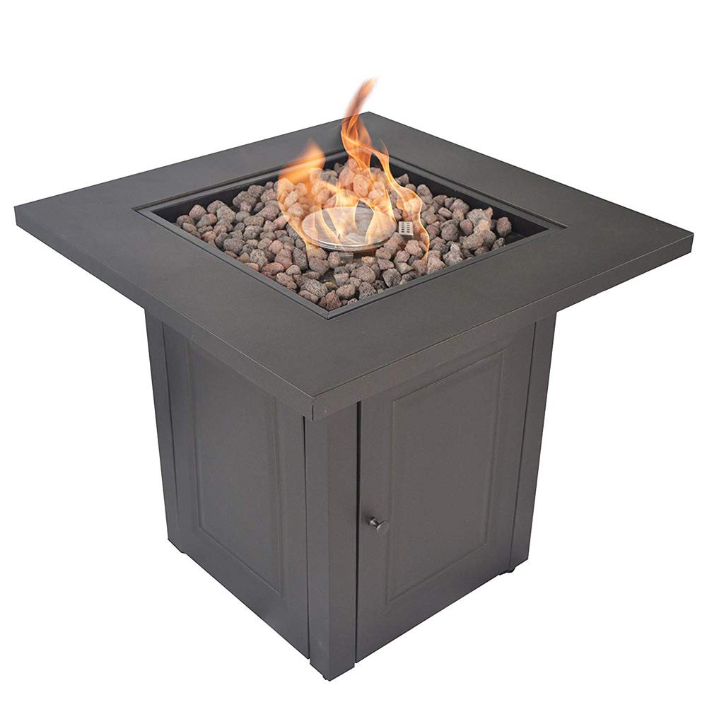 Outdoor Fire Pit Table, 50,000 BTU Gas Firepit, 28 Inch Propane Fireplace for Outside Patio Deck and Garden, CSA Certified Fire Dinning Table with Lid and Lava Rock, Mocha