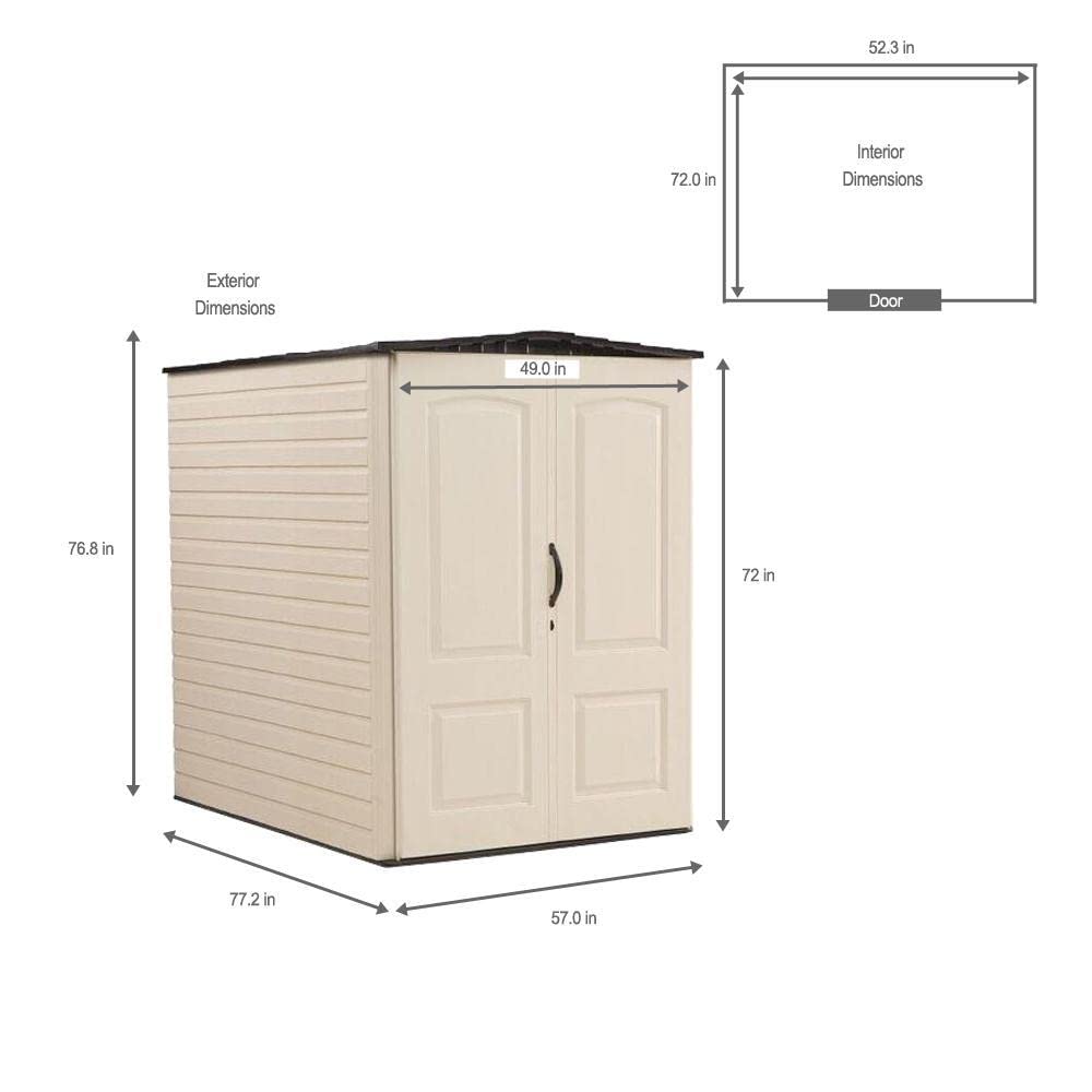 Rubbermaid Large Vertical Resin Outdoor Storage Shed With Floor (6.2 x 4.6 Ft), Weather Resistant, Beige/Brown, Organization for Home/Backyard/Garden Tools/Lawn Mower/Bike Storage/Pool Supplies