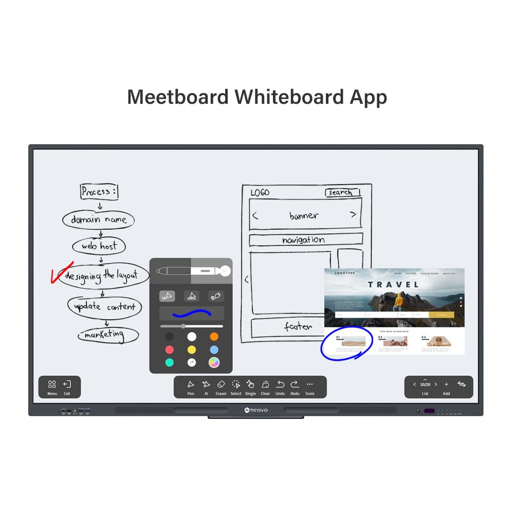 AG Neovo 65 Inch 4K Smart Board - Google EDLA-Certified Interactive Whiteboard, Android 13, 40-Point Touch, Wireless Casting - Digital Whiteboard for Classrooms & Hybrid Offices (Board Only)