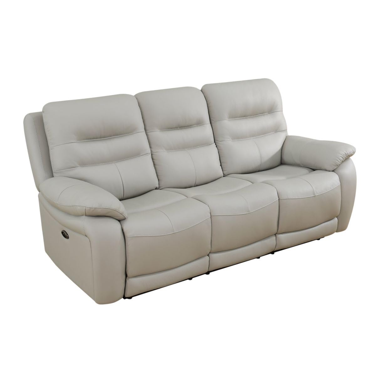 UOCFYK Electric Power Recliner Sofa Genuine Breathing Leather Recliner Couch 3-Seater, Comfy Wide Lazy Top Grain Leather Sofa with USB Port for Living Room (Grey, Three-Seater Sofa)