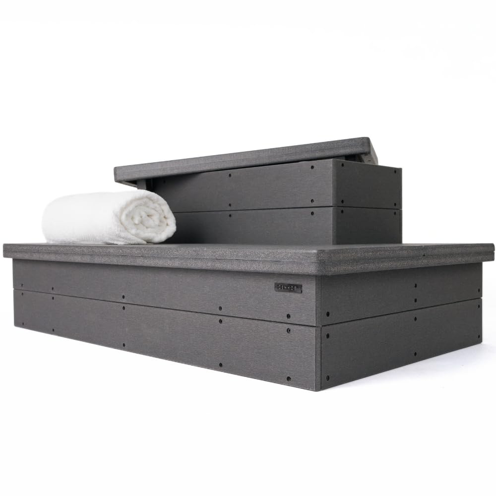 Heavy Duty Hot Tub Steps with Storage - Waterproof, Non-Slip & No Maintenance - Large 700LBS Load Capacity - Multi Angle Access - Ideal for Spa Steps, Hot Tub Stairs - Gray Spa Step for Outdoor