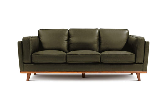 Valencia Artisan Full Leather Sofa 88” | Pure Full Italian Nappa Leather Couch, Solid Wood Accent, Ultimate Comfort, Dark Green