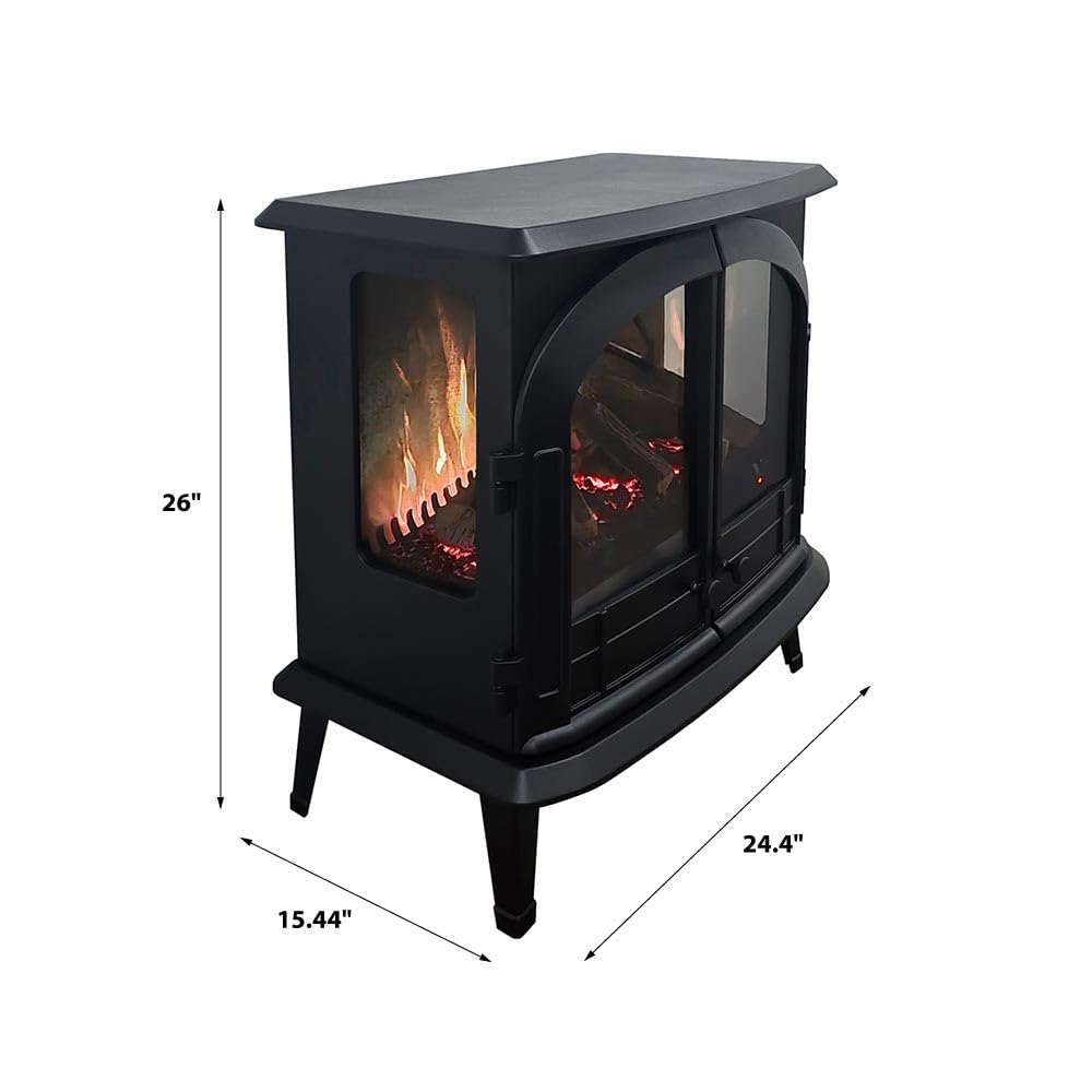 Modern Ember Harlowe Freestanding Electric Fireplace Stove Heater in Black with Multi-Color Ember Bed | Smart Technology | Alexa/WiFi Enabled | 1500W | Indoor Portable Heater | Safety Shutoff