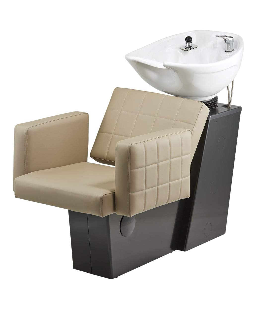 Pibbs 5221 Matera Professional Salon Backwash Unit with Extra-Wide Adjustable Sliding Seat, Quilted Vinyl Upholstery, Large Tilting Italian Porcelain Shampoo Bowl, Made in USA - PIB-5221