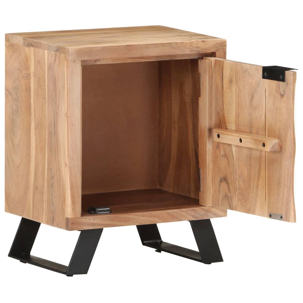 LKJVFCPW Bedside Cabinet with Storage Shelf, Solid Acacia Wood Nightstand for Bedroom, Industrial Side Table with Live Edge Finish, 15.7 x 11.8 x 19.7 Inches