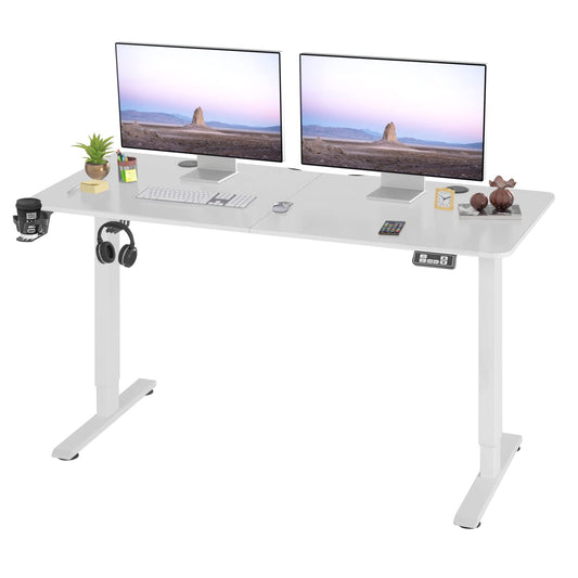 Electric Standing Desk Height Adjustable Computer Desk 55 inches Home Office Gaming Desk Writing Computer Workstation PC Simple Sit-Stand Large Working Area Student Kids Study Desk (White)