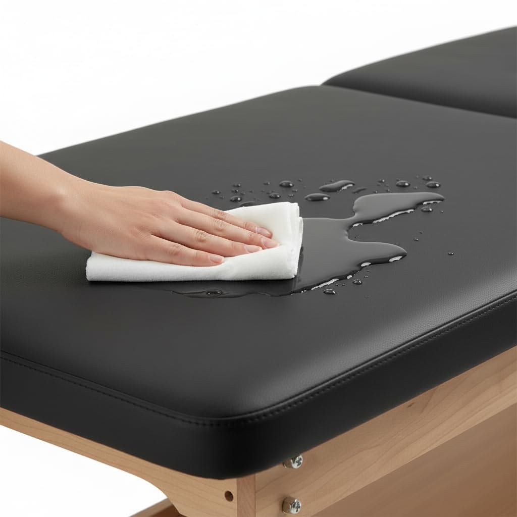 Carenovo 27.5" Width Comfortable Medical Exam Table & Bed with Wooden Storage Base and Paper Holder for Treatment Clincal (Black)