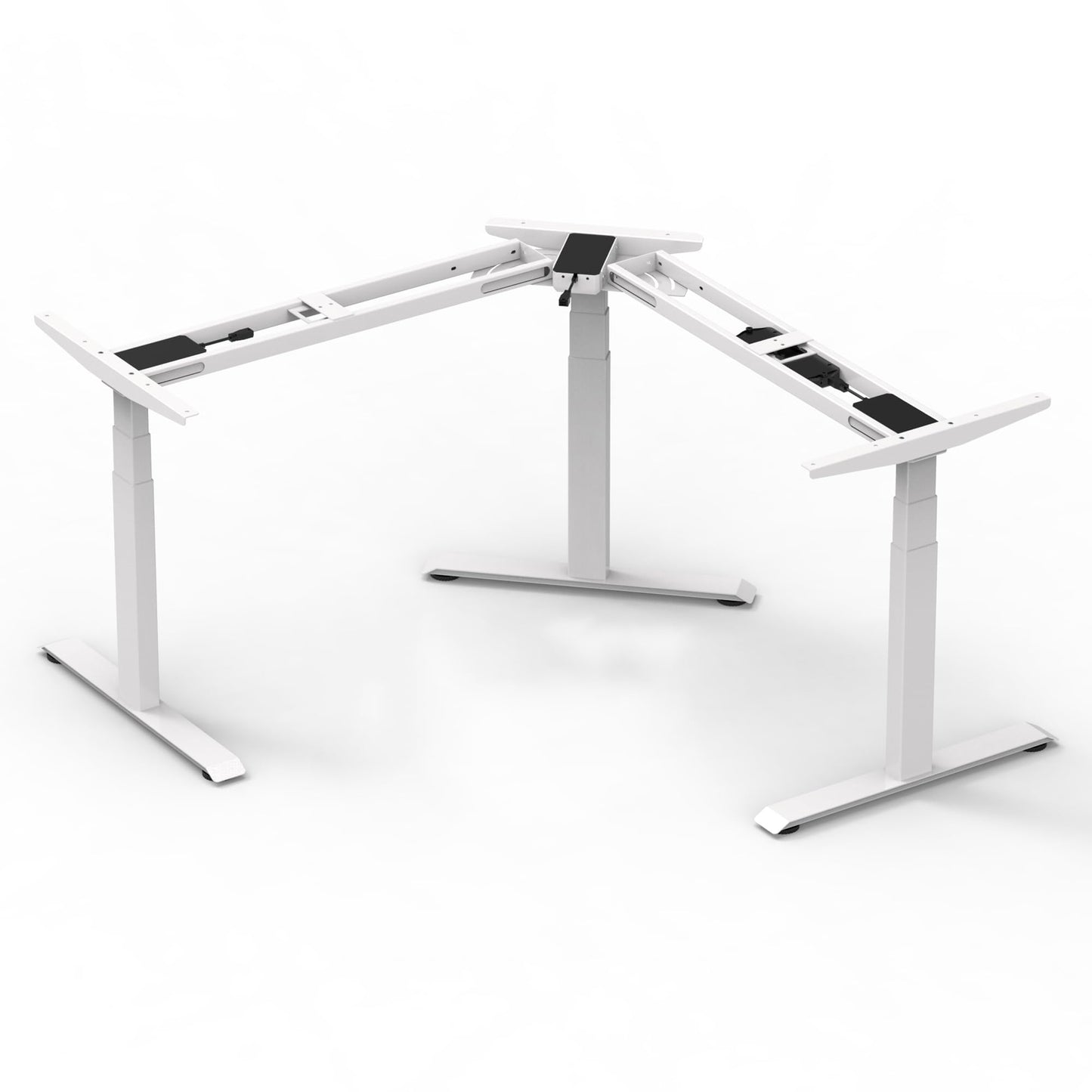 Fromann Adjustable Standing Corner Desk Frame 3 Leg L-Shaped Electric Triple Motor Desk Base Height and Width Adjustable Standing/Sitting for Home Office (White)