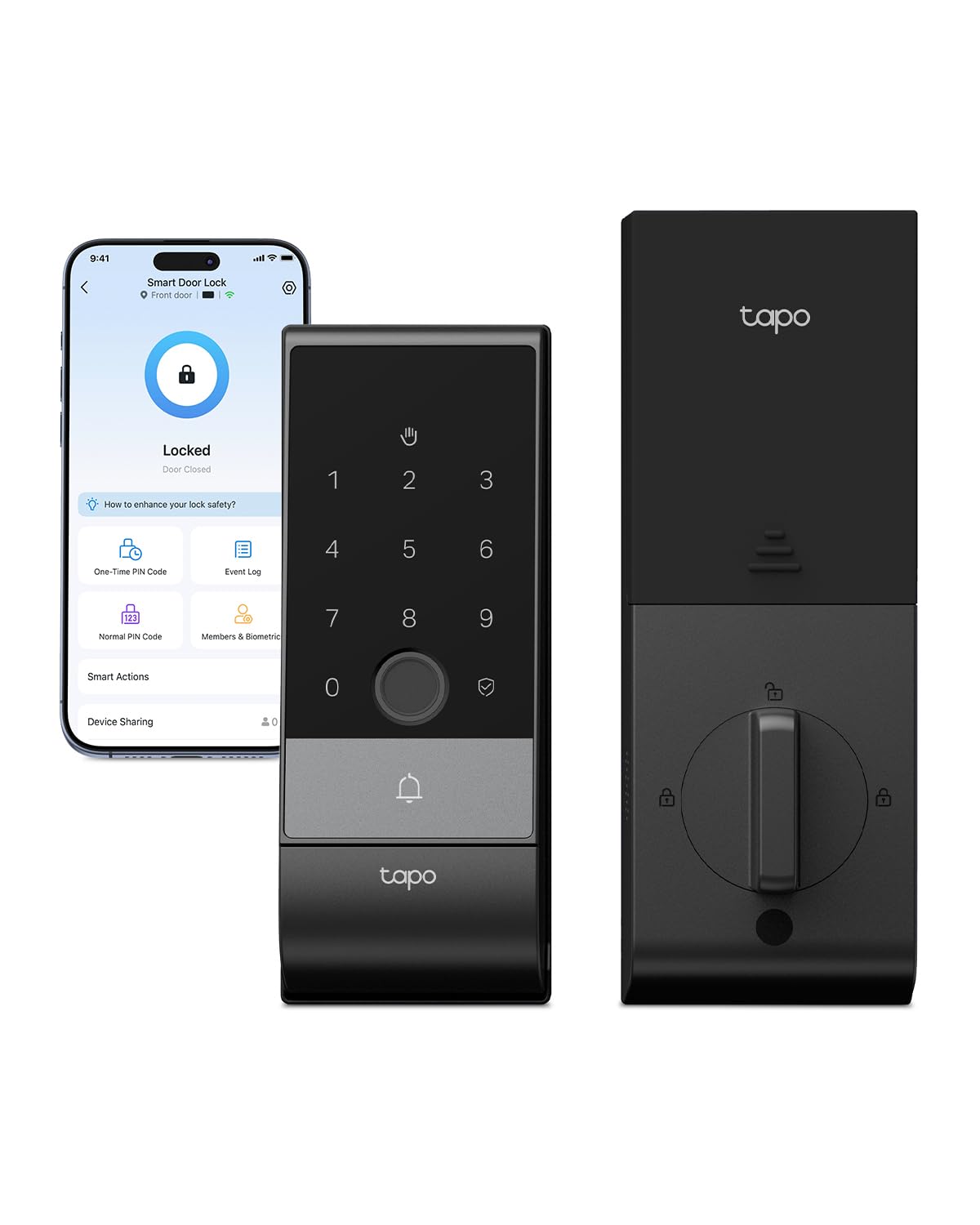 Tapo Smart Door Lock Wi-Fi Deadbolt, Palm & Fingerprint Recognition, Keyless Entry, in-App Monitoring with Scheduled Access, 1-Year Rechargeable Battery, Auto-Lock, IP65, Fits Standard Doors, DL130