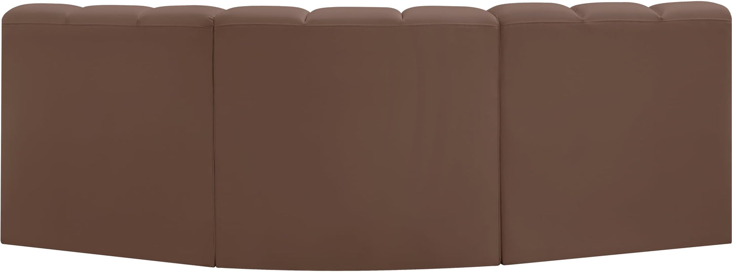 Meridian Furniture 101Brown-S3B Arc Collection Modern | Contemporary Modular Sofa with Soft Brown Vegan Leather, Deep Channel Tufting, Modular Design, 86" W x 41" D x 30" H, Brown