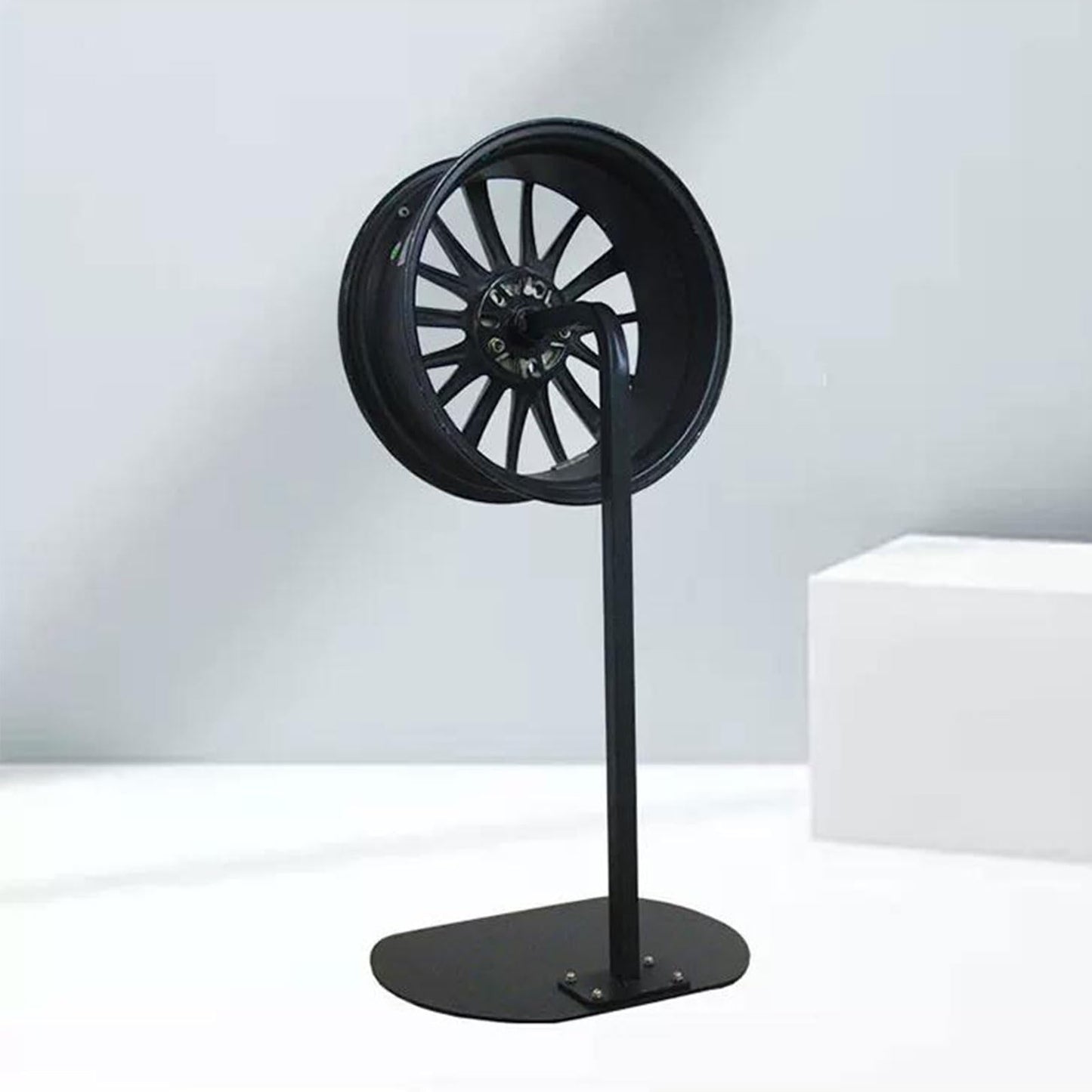 Rotating Tire Wheel Display Stand, Black Iron Rim Display Rack with Premium Bearings, Stable Holder for Auto Shop, Tire Store, Wheel Showroom, Garage, Wall Mount, Bench or Floor Use Optional(Shape 3)