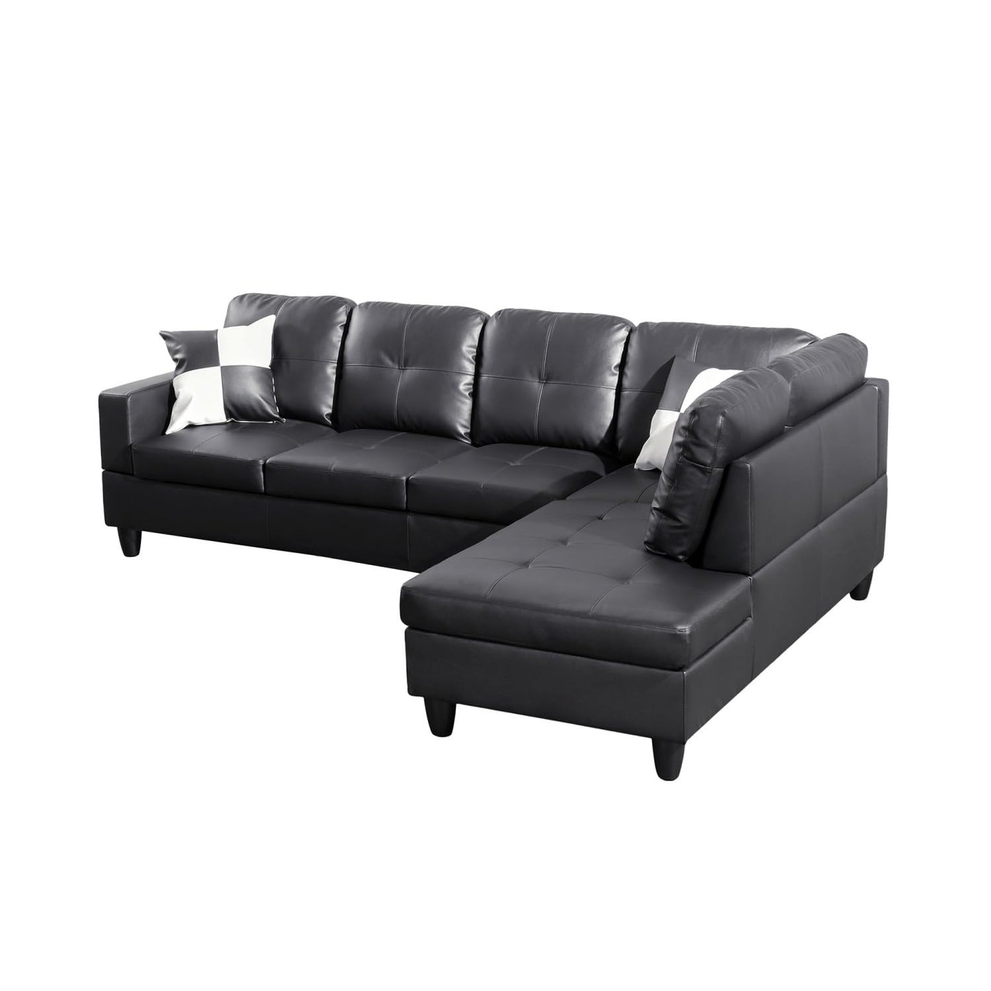 UOCFYK Sectional Sofa Couch with Right Chaise, Faux Leather L Shaped Couches for Living Room, Office, Apartments, Small Space, Black